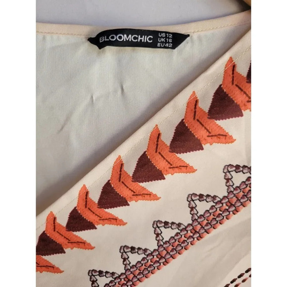BloomChic women's cream boho printed elastic waistband blouse  - size 12 - Picture 6 of 7